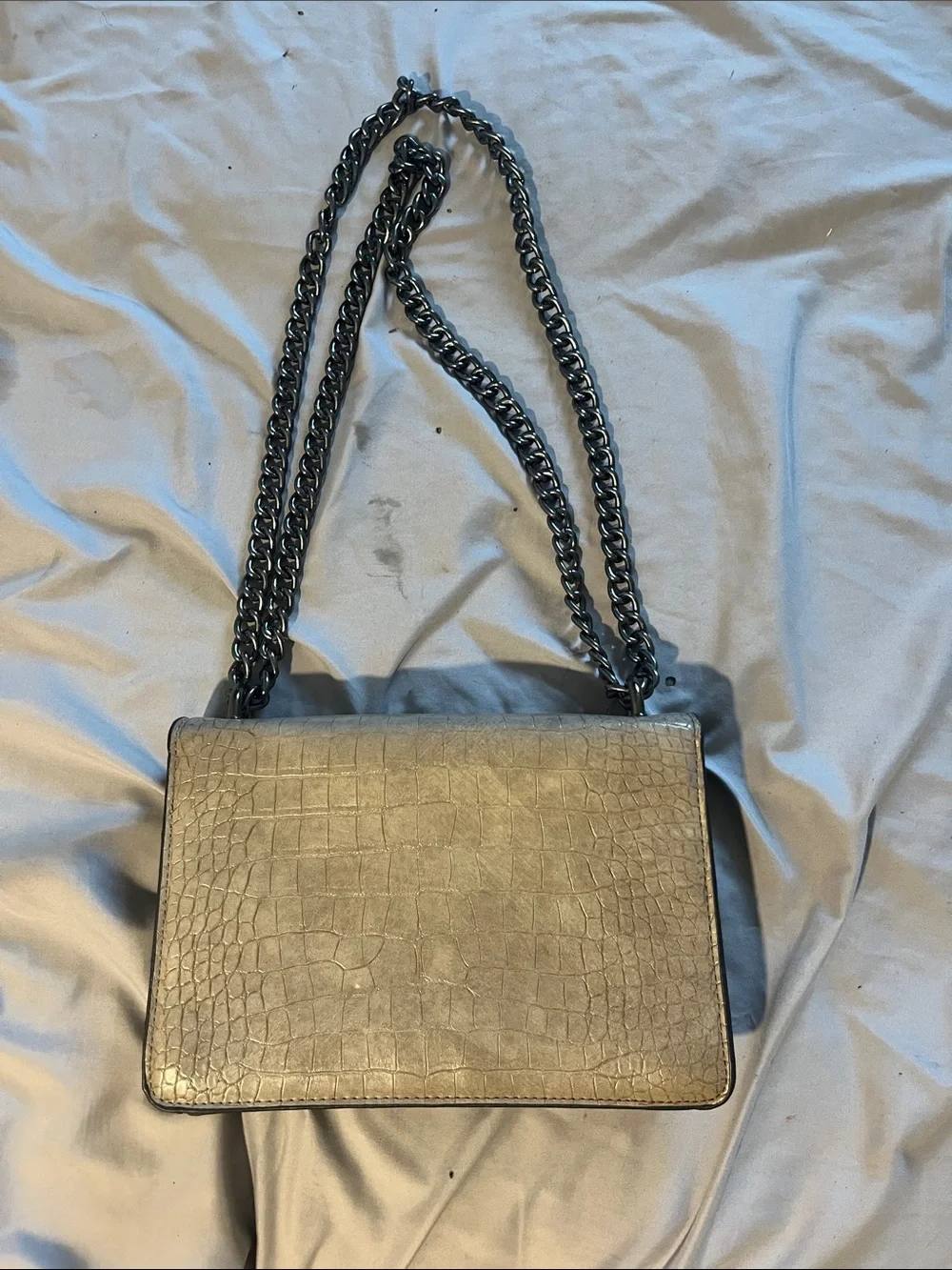Designer-Inspired Women's Croc-Embossed Shoulder Bag in Beige